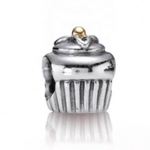 Pandora Retired 925 14K Gold Two Tone Cupcake Dessert Food Themed Bead Charm